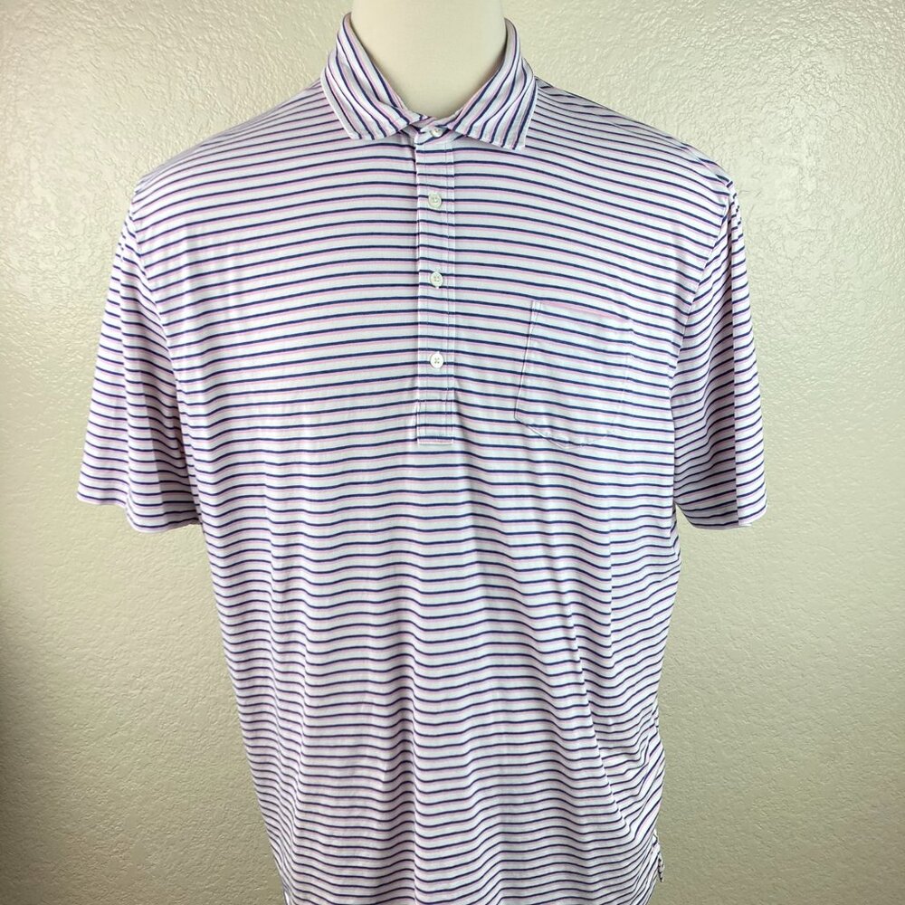 Ralph Lauren Polo Golf Stretch Lisle Blue White & Pink Stripe Shirt Sz XXL